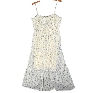 Rachel Paige Milk Maid Maxi Dress Spaghetti Strap Size XL Cream Blue Floral Boho